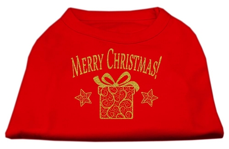 Golden Christmas Present Dog Shirt Red Med